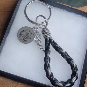 Custom Horse Hair Keepsake Keychain: Looped Braid with Wing Charm