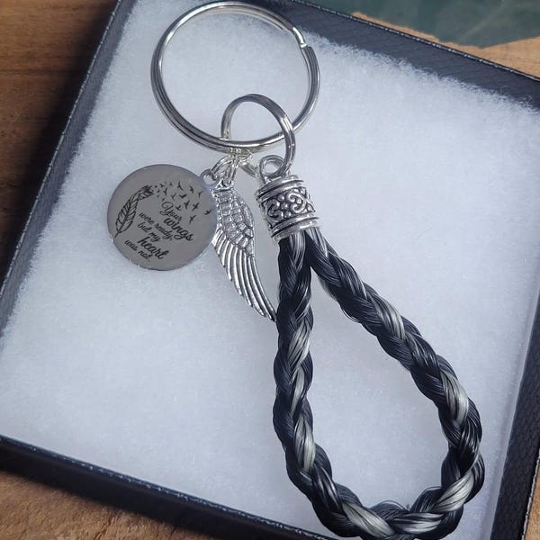 Custom Horse Hair Keepsake Keychain: Looped Braid with Wing Charm