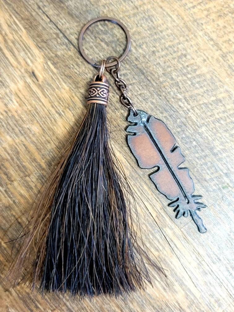 Tassel Horse Hair Key Chain With Rusted Iron Feather by Equine Etsy