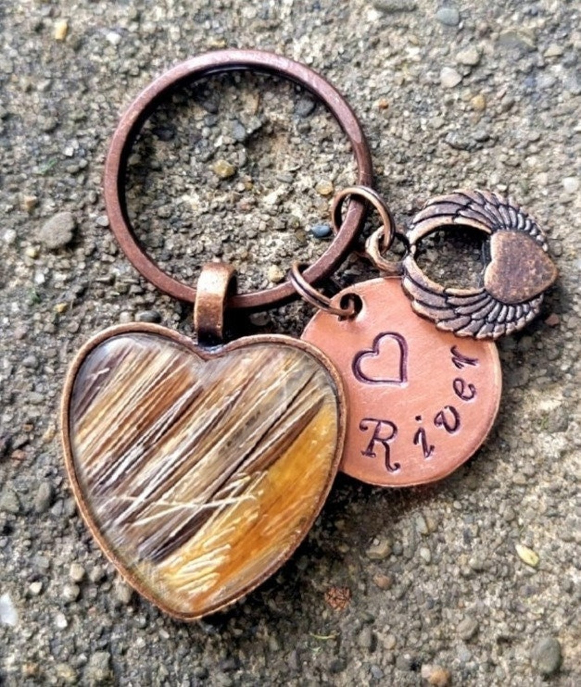 Heart Shaped Horse Hair Key Chain With Custom Name Charm and Etsy
