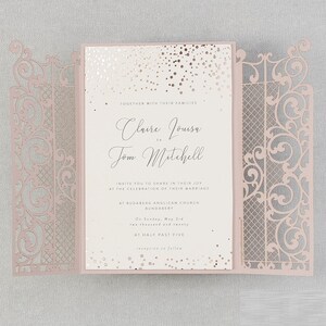 Hochzeitseinladung Lasergeschnittene Einladungen Rosa luxuriöse Einladungen Einladungskarten Rosa Papier Rose gold foil wedding cards