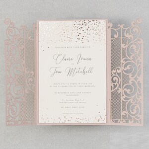 Wedding Invitation Laser Cut Invitations Pink Luxurious Invitations Invitation Cards Pink Paper Rose gold foil wedding cards