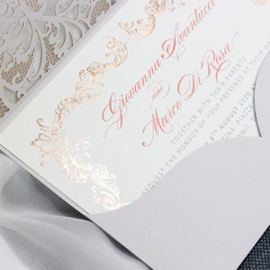 Invitación de boda gris Invitaciones de bricolaje Invitaciones de cumpleaños de boda Tarjetas de invitación de bautismo Lámina de oro rosa