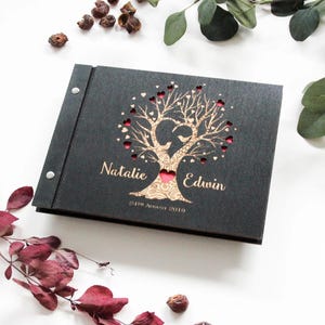 Wedding Guest Book, Photobooth Guestbook, Wooden Guest Book, Personalized Photo Album, Wedding Gift, Guestbook with Engraved Family Tree
