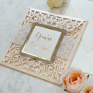 Cartes d’invitation Invitation Mariage Anniversaire Baptême Découpe laser Invitation de mariage Paillettes Pêche Invitations