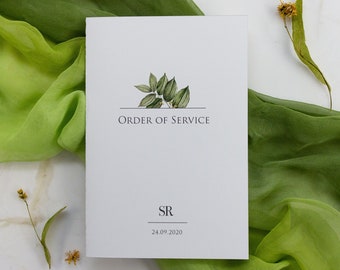 COMMANDE DE SERVICE Informations pour les invités feuilles vertes menu de mariage menus décoration de mariage décoration de table de mariage papeterie
