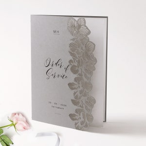 ORDEN DEL SERVICIO Información para invitados Orquídea Menú de boda Decoración de bodas Menús Decoración de mesa de boda Papelería
