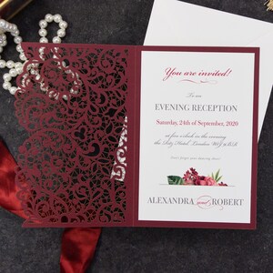Burgund Lasergeschnittene Einladungen Save the Date Karte Luxuriöse Hochzeitseinladungen Hochzeit Blumen Laser Cut Geburtstagseinladungen