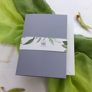 Invitations de mariage Gris Invitations Mariage Rustique Save the Date Pocket Green Leaves Rustique Mariage Invitations d’anniversaire Baptême
