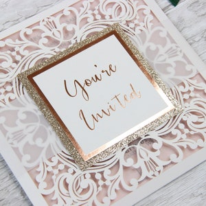 Hochzeitseinladung Einladung luxuriöse Einladungen Hochzeit Geburtstag Taufe Hochzeit lasergeschnittene Abdeckungen Roségoldfolie