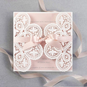 Invitaciones de boda color marfil, invitaciones cortadas a láser, invitaciones de encaje, invitaciones para bodas, cumpleaños, bautizos, tarjetas de papel rosa