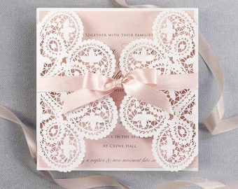 Ivory Wedding Invitations Laser Cut Invitations Lace Invitation Wedding Birthday Baptism Invitation Cards Paper Pink