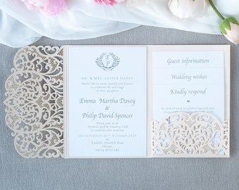 Peach Laser Cut + Envelope Wedding Invitation Cards DIY Laser Cut + Envelope Birthday Baptism