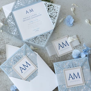 Blaue Hochzeitseinladungen Hellblau Einladungen zur Taufe Hochzeit Einladungskarten mit silbernem Glitzer