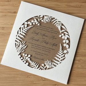 Hochzeitseinladung Eco Kraft Öko Lasergeschnittene Einladungen Laser Cut Pocket Rustikal Forstwirtschaft Boho Einladung