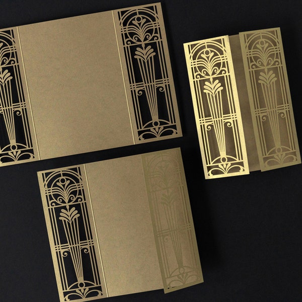 Wedding Invitation DIY Cover Laser Cut Cover Old Gold Art Deco Invitation Birthday Cards Great Gatsby