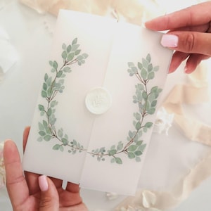 Papier parchemin eucalyptus, Papier parchemin sauge, Papier parchemin préplié pour invitations 5x7, Papier parchemin vert pour invitations DIY
