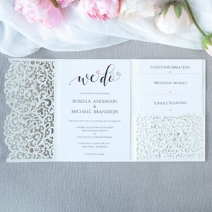 Cor marfim elegante corte a laser + envelope cartões de convite de casamento corte a laser DIY + envelope aniversário batismo