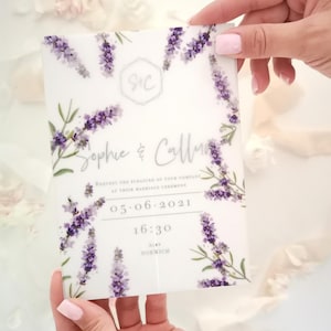 Lavender Vellum Wrap, 5x7 Vellum Invitation Jacket, Printed Floral Vellum Paper for DIY Invitation, Pre-folded, Summer Wedding