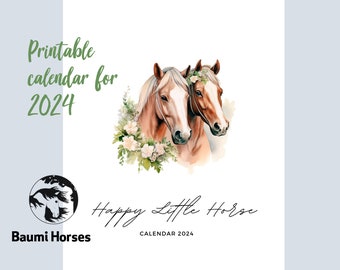 Adorable Horse calendar 2024 with notespace! Printabe Happy Little Horse calendar, PDF-file to print yourself, Letter and A4 sizes!