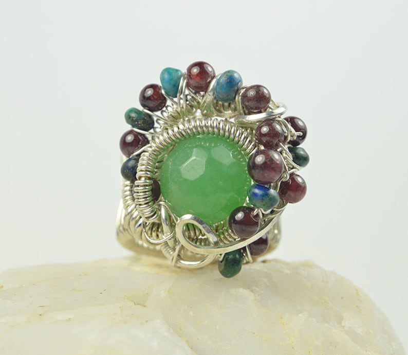 Faceted Aventurine Round Wire Wrapped Ring image 1