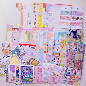 cute stationery set/grab bag | stickers, memo sheets, washi samples | scrapbooking, kpop supplies, penpal | kawaii random variety stationery
