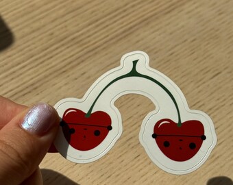 Pegatina de vinilo de cereza divertida: pegatina mate impermeable de 6,35 cm para portátil, botella de agua, diario o regalo estético.