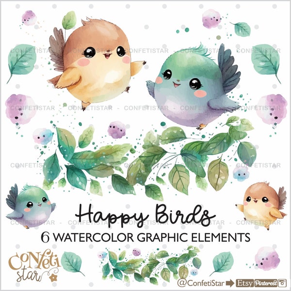 Watercolor Birds Clipart, Birds PNG, Spring Birds Clipart, Spring Clipart, Birds Clipart, Birds Illustration, COMMERCIAL USE, Spring