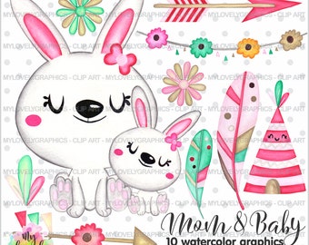 Rabbit Clipart, Rabbit Graphics, Family Clipart, Clipart COMMERCIAL USE, Mom Clipart, Mother Clipart, Baby Clip Art, Baby Clipart, Bunny