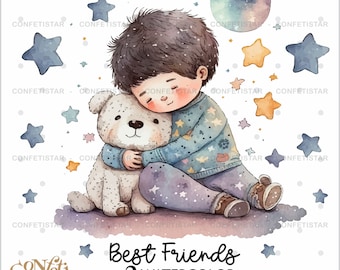 Boy and Dog Clipart, Friends Clipart, Best Friends Clipart, Besties Clipart, Love Clipart, Dog with a Boy Clipart, Nursery Art Decor, Friend