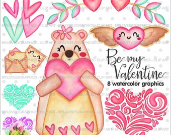 Valentine Clipart, Valentine Graphic, Be my Valentine, COMMERCIAL USE, Valentines Day, Valentine Party, Heart Clipart, Bear Clip Art