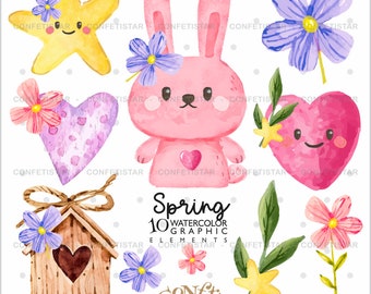 Spring Clipart, Bunny Clipart, COMMERCIAL USE, Easter Clipart, Heart Clipart, Spring Graphics, Bunny Graphics, Bunny Clip Art, Spring