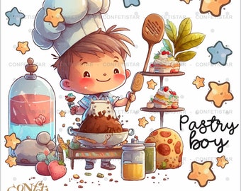 Watercolor Bakery Clipart, Baker Boy Clipart, Baking Boy Clipart, Boy Baking Clipart, Boy Clipart, Chef Clipart, Watercolor Chef, Cook Chef