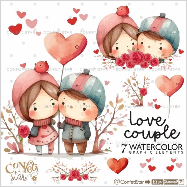 Valentine's Day Clipart, Love Clipart, Love Graphics, Valentines Day, Watercolor Love, Love Illustrations, Couple Clipart, Anniversary