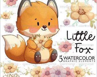 Watercolor Fox Clipart, Fox Graphics, Fox Clip Art, Woodland Clipart, Spring Fox Clipart, Fox PNG, Fox Clipart, Fox Illustration, Animal