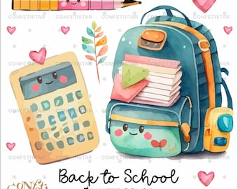 Back to School Elements, School Clipart, COMMERCIAL USE, Backpack Clipart, Calculator Clipart, School Supplies Clipart, School PNG, School