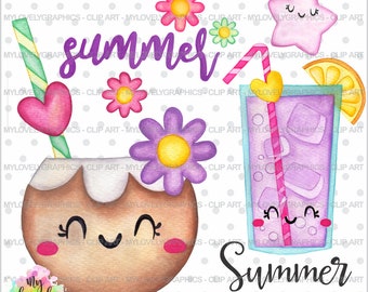 Summer Clipart, Summer Graphic, Coconut Clipart, COMMERCIAL USE Clipart, Watercolor Clipart, Coconut Graphic, Drink Clipart, Digital Clipart