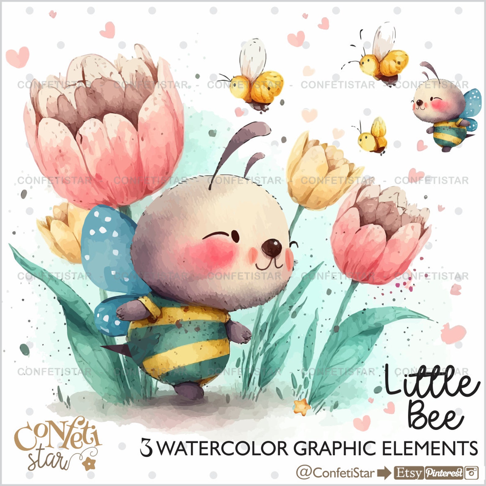 Spring Bee Clipart Watercolor Bee Clipart Spring Clipart Etsy España