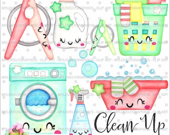 Clean Up Clipart, Clean Up Graphics, Laundry Clipart, COMMERCIAL USE, Kawaii Clipart, Hanger Graphics, Laundry Graphics, Planner Accesories