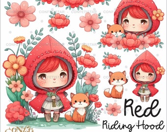 Red Riding Hood Clipart, Fairytale Clipart, Forest Clipart, Little Red Riding Hood Graphics, Red Riding Hood Party, Red Riding Hood, Girl