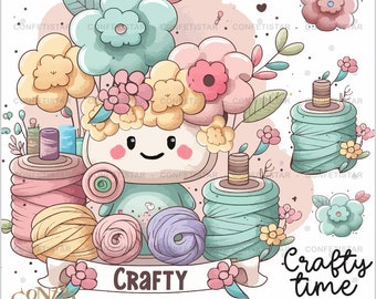 Crafty Girl Clipart, Crafting Clipart, Knitting Clipart, Knitting Graphics, Craft Graphics, Scrapbook Clipart, Knitting Images, Knitting