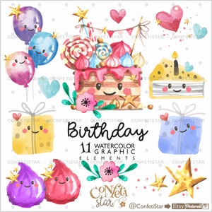 Birthday Clipart, Happy Birthday Clipart, COMMERCIAL USE, Gift Clipart, Cake Clipart, Birthday Cake Clipart, Birthday Graphics, Birthday