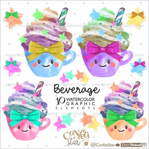 Coffee Clipart, Beverage Clipart, Coffee Graphics, COMMERCIAL USE, Watercolor Clipart, Tea Clipart, Tea Clip Art, Coffee Time Clipart