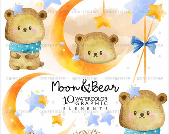 Baby Bear Clipart, Baby Boy Clipart, COMMERCIAL USE, New Born Clipart, Nursery Clipart, Bear Clipart, Baby Shower Clipart, Baby Watercolor