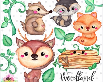 Woodland Clipart, Woodland Graphic, COMMERCIAL USE, Forest Animal Clipart, Fox Clipart, Fox Graphic, Woodland Creatures