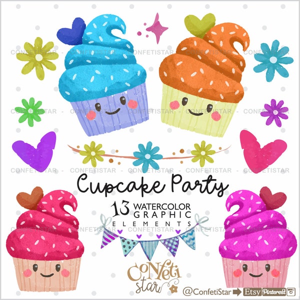 Cupcake Clipart, Dessert Clipart, COMMERCIAL USE, Cupcake Graphics, Birthday Graphics, Cupcakes, Birthday Clipart, Cupcakes Clip Art, Food