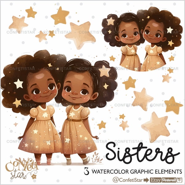 Sisters Clipart, Soul Sisters Clipart, Sisters Graphics, African American, Girls Clipart, Cute Girls Clipart, Friends, Best Friends, Besties