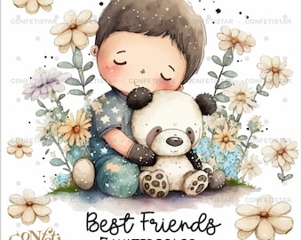 Boy and Panda Clipart, Friends Clipart, Best Friends Clipart, Besties Clipart, Love Clipart, Panda with a Boy Clipart, Nursery Art Decor