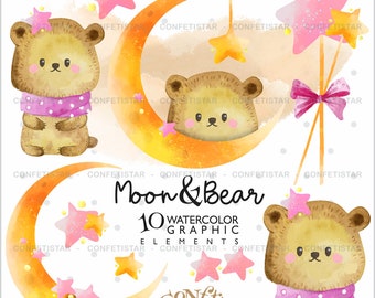 Baby Bear Clipart, Baby Girl Clipart, COMMERCIAL USE, New Born Clipart, Nursery Clipart, Bear Clipart, Baby Shower Clipart, Baby Watercolor