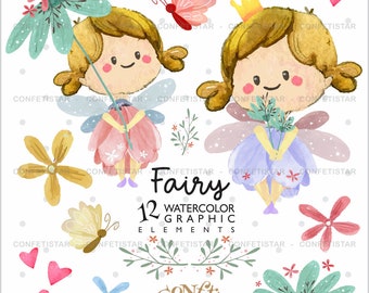 Fairy Clipart, Fairies Clipart, COMMERCIAL USE, Fairy Tale Clipart, Fairy Graphics, Spring Clipart, Spring Graphics, Watercolor Clipart